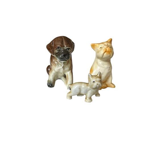 3 VINTAGE PORCELAIN DOG FIGURINES BOXER AND Puppy NORCREST JAPAN - Picture 2 of 6